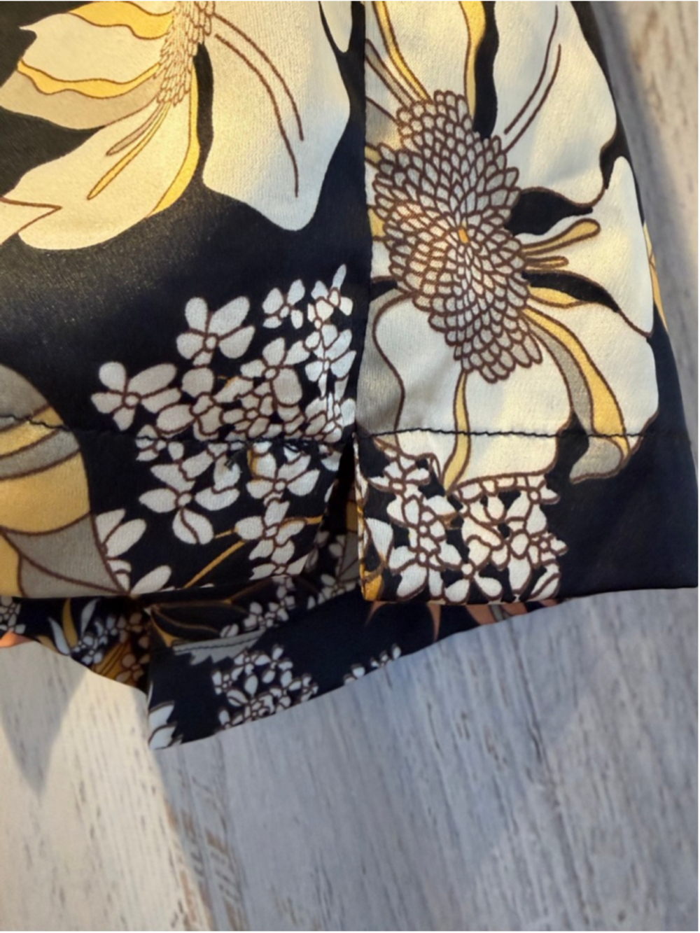 Women's AZURA Black & Orange Floral Pajama Set with Feather Cuffs S - Picture 8 of 10